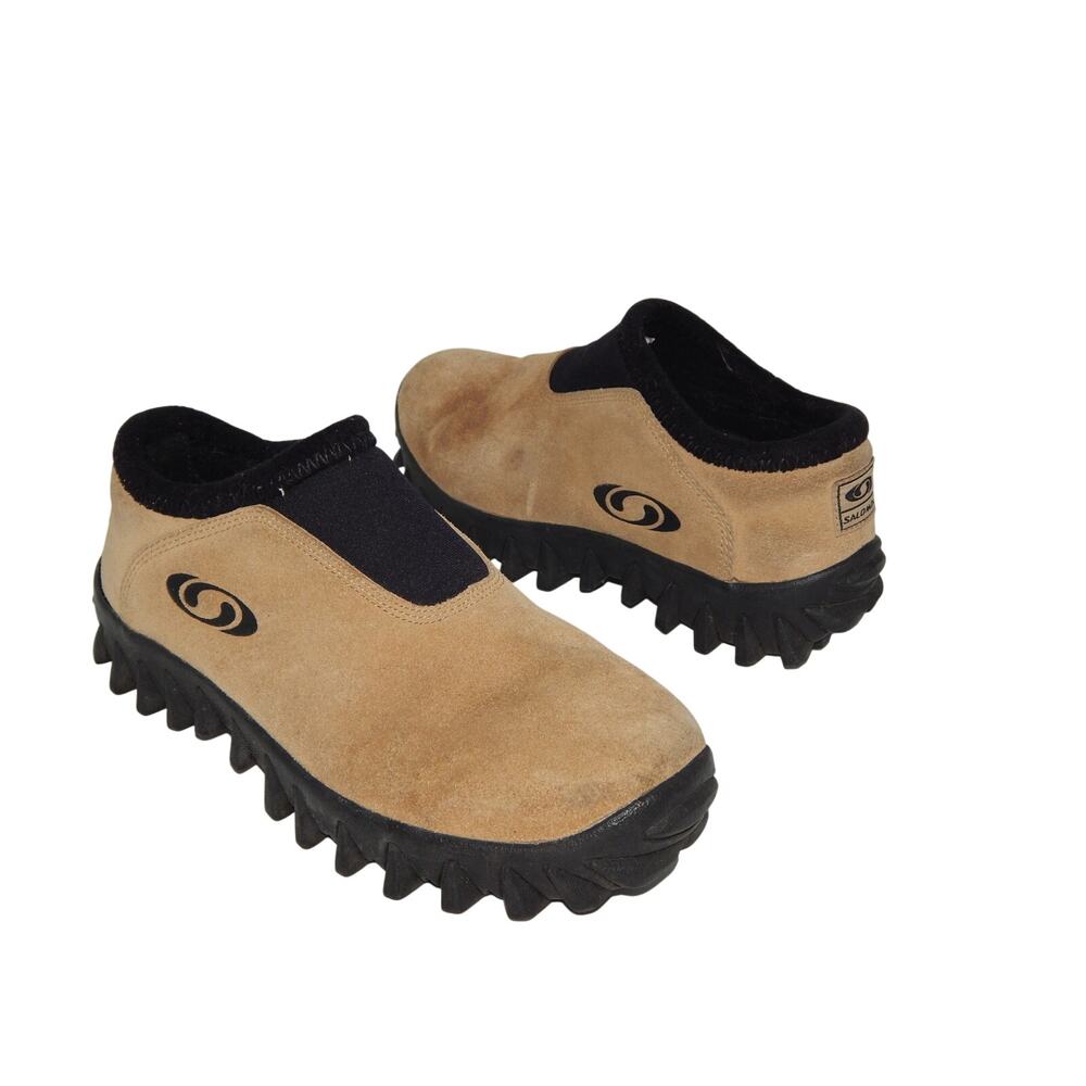SALOMON SHOES WOMEN’S 8 CONTAGRIP SNOW CLOG VINTAGE Beige SUEDE SLIP ON Y2K